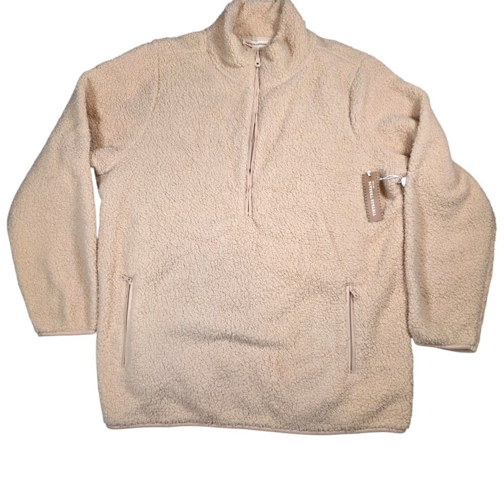 Vintage Threads Womens Sherpa Fleece Quarter Zip Pullover Beige Cream Large NEW